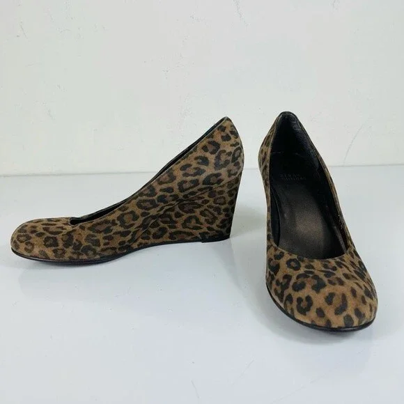 Stuart Weitzman Animal Leopard Cheetah Print Suede Leather Wedge Shoes Size 7.5 - Picture 11 of 16
